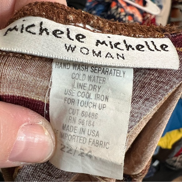 Y2K 3X shirt blouse 22/24 Brown abstract Trending Fall 2024 Twee v-neck wrap top - Picture 7 of 10